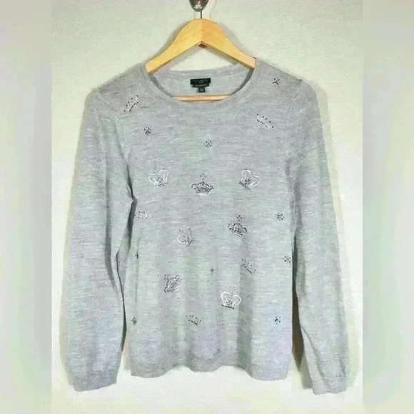 Talbots Crown Jewel Crew Neck  100% Merino Wool Gray Sweater Women's Size Mp - Picture 1 of 6